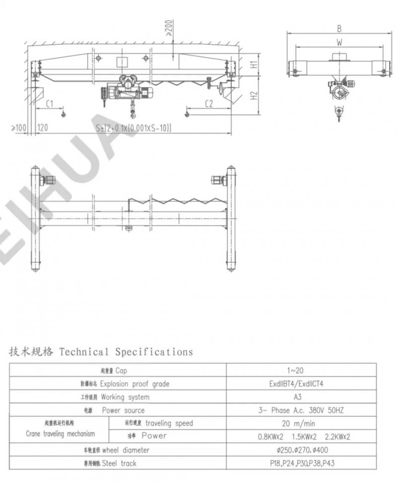 Lb Model Explosion-Proof Electirc Single Girder Overhead Crane 1t