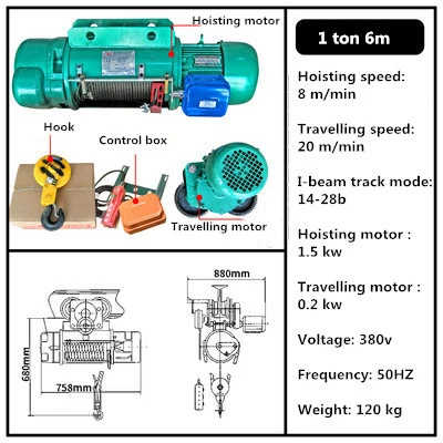 Powered Wire Rope Hoist with Motorized Trolley for Industrial Overhead Crane