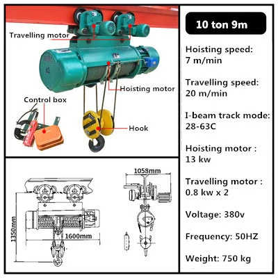 Powered Wire Rope Hoist with Motorized Trolley for Industrial Overhead Crane