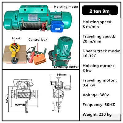 Powered Wire Rope Hoist with Motorized Trolley for Industrial Overhead Crane