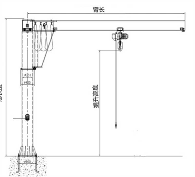 Portable Jib Crane Floor Mounted Electric Hoist Jib Crane sale to Laos