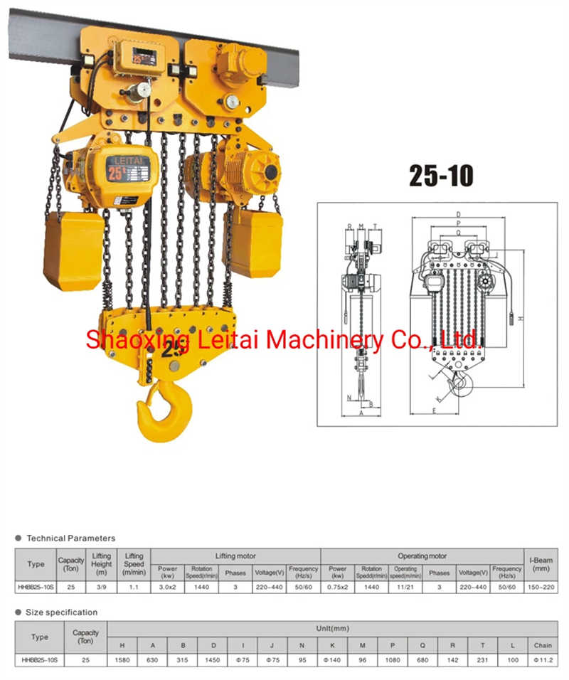 10ton Electric Chain Hoist with Two Trolley and Pendant Control sale UAE