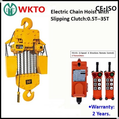 Mhtool 2t Electric Chain Hoist with Overload Slipping Clutch for Crane