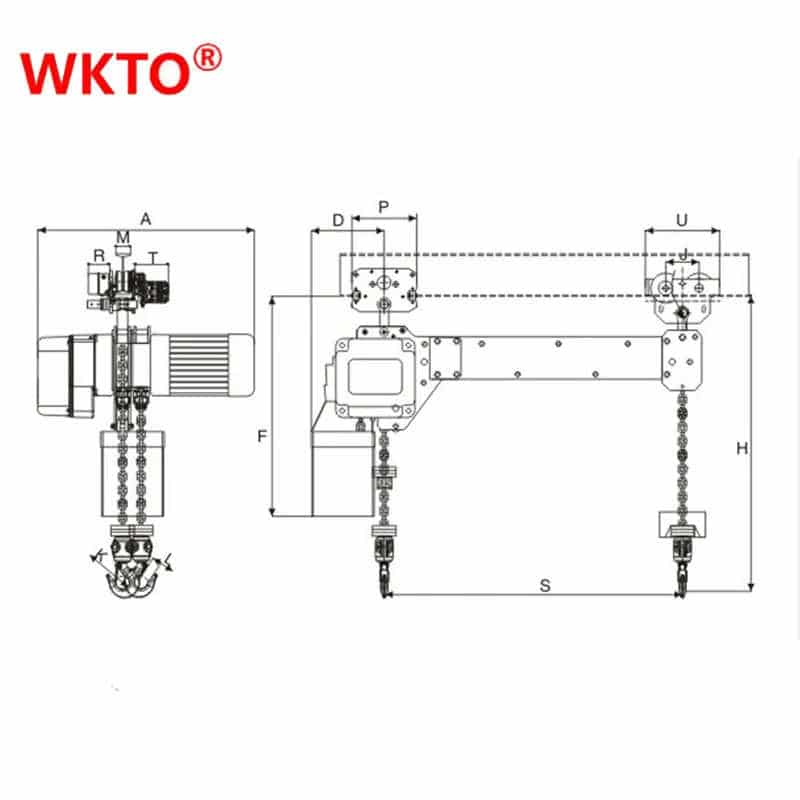 2ton Twin Hook Electric Chain Hoist with Trolley for Crane